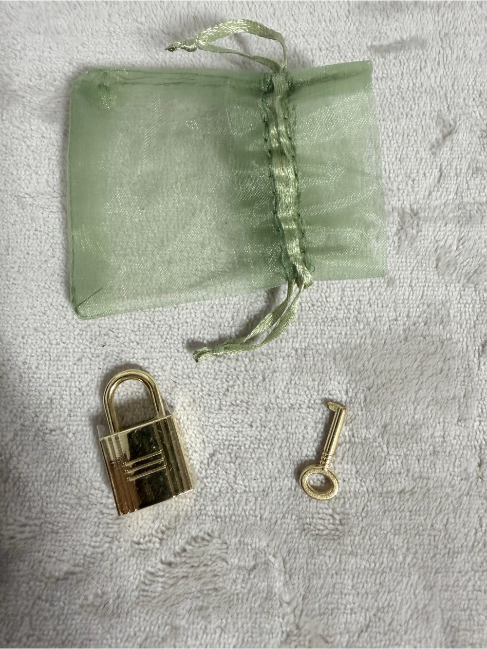 Gold Padlock and Key Set with Light Green Organza Pouch